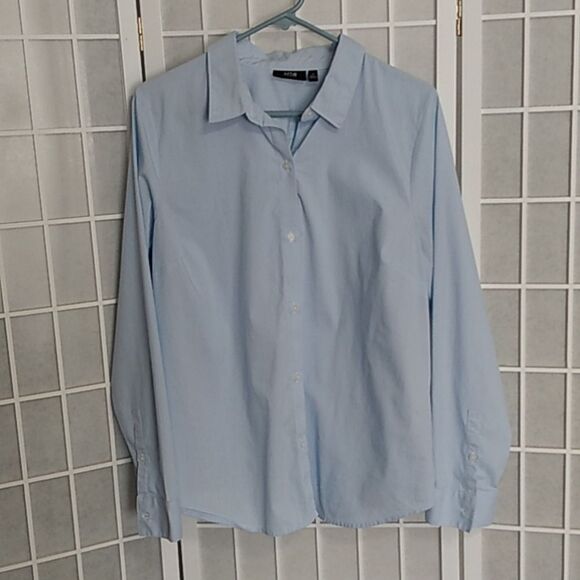 APT 9 ESSENTIALS Womens Light Blue Pinstripe Button Down Shirt Size 16 - Picture 4 of 11